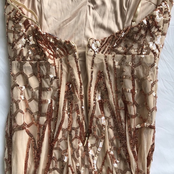 Sequins and Mesh Rose Gold Gown - Picture 9 of 16